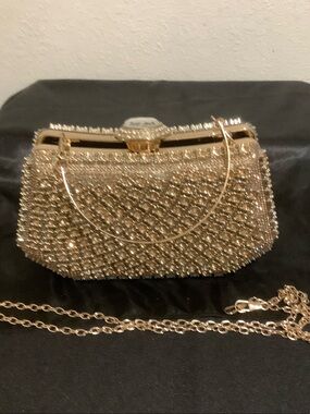 Gold Beaded Evening Chain Clutch